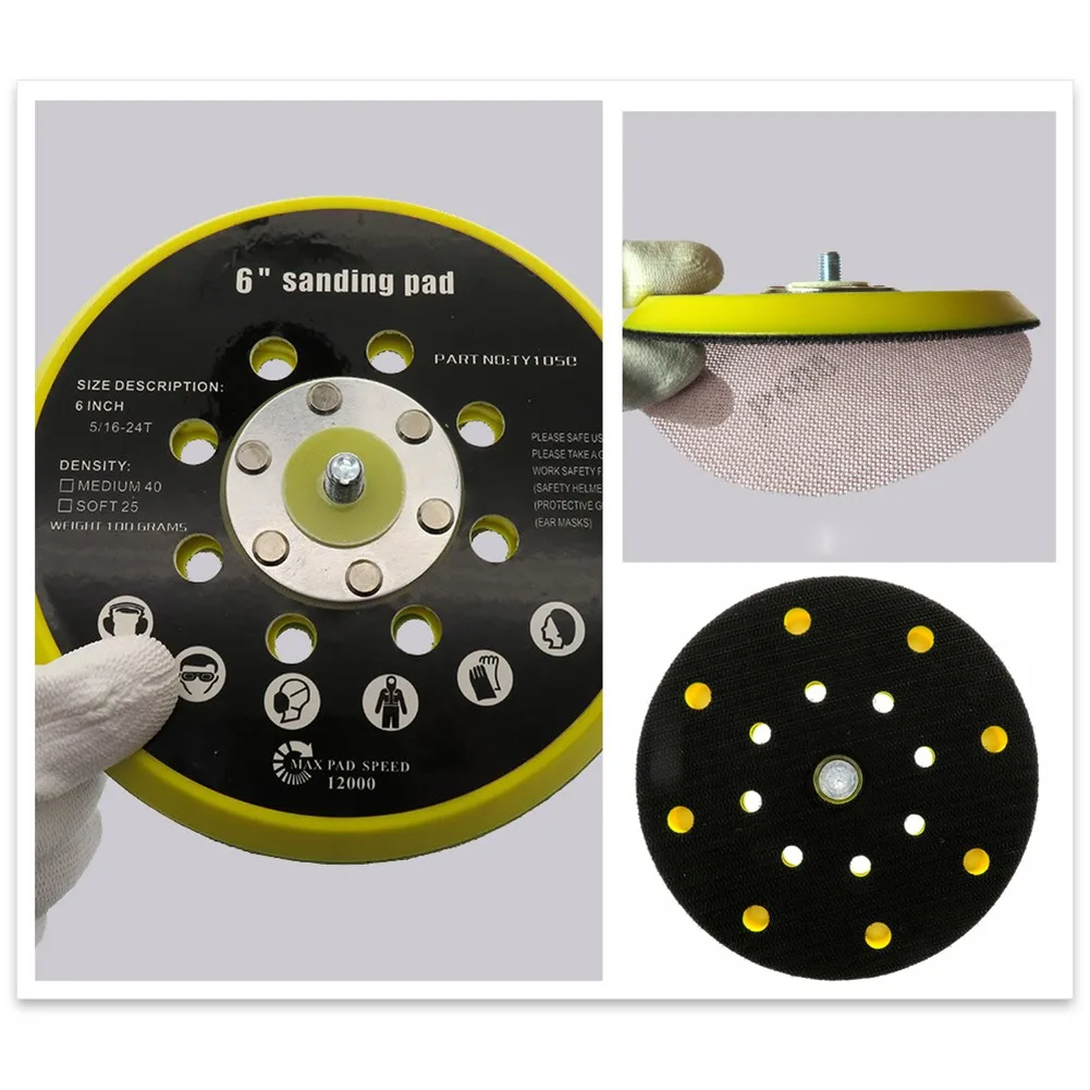 

6 Inch 17 Hole Sander Backing Pad M8 Thread Dust Free Abrasive Tool For Sander Sanding Pad Polishing & Grinding - Hook And Loop