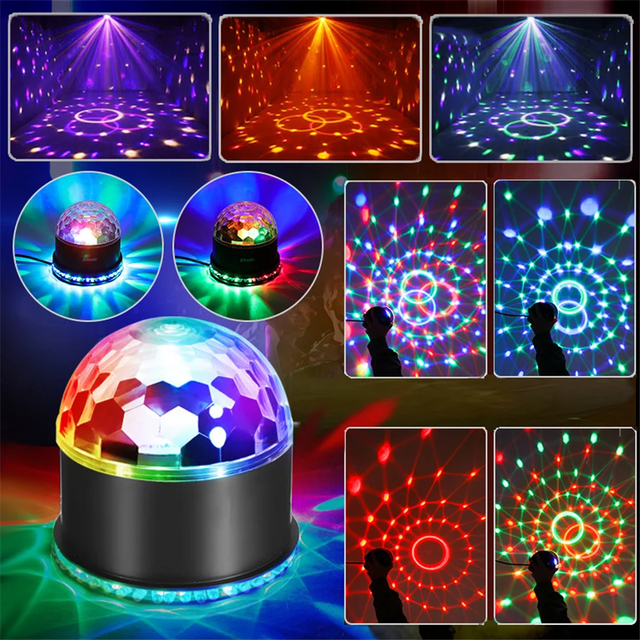 New Disco Ball DJ Sound Activated Rotating Stage Light RGB LED Night Lights for Home KTV Party Wedding Christmas Laser Projector