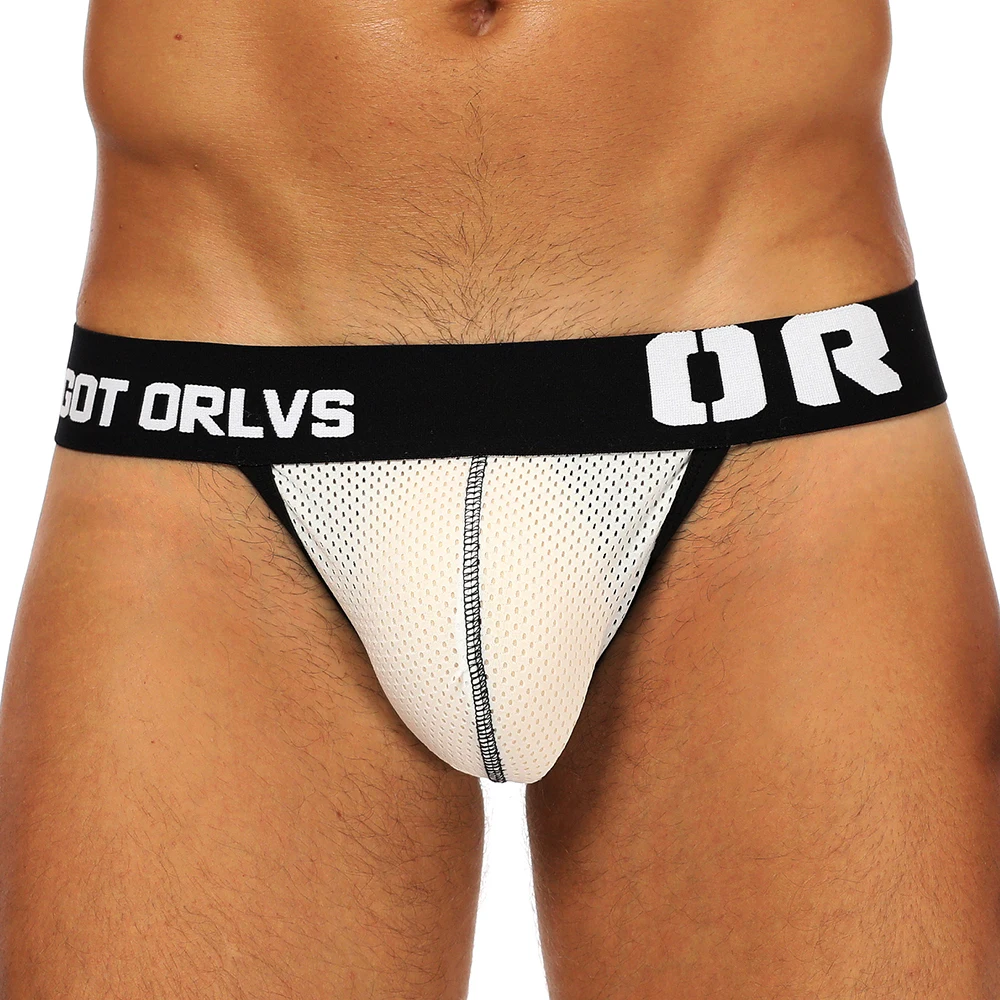 Sexy Gay Underwear Men Jockstrap Mesh G-Strings Thongs Homme Tanga Cockring Cuecas Masculinas Penis Pouch Breathable Briefs
