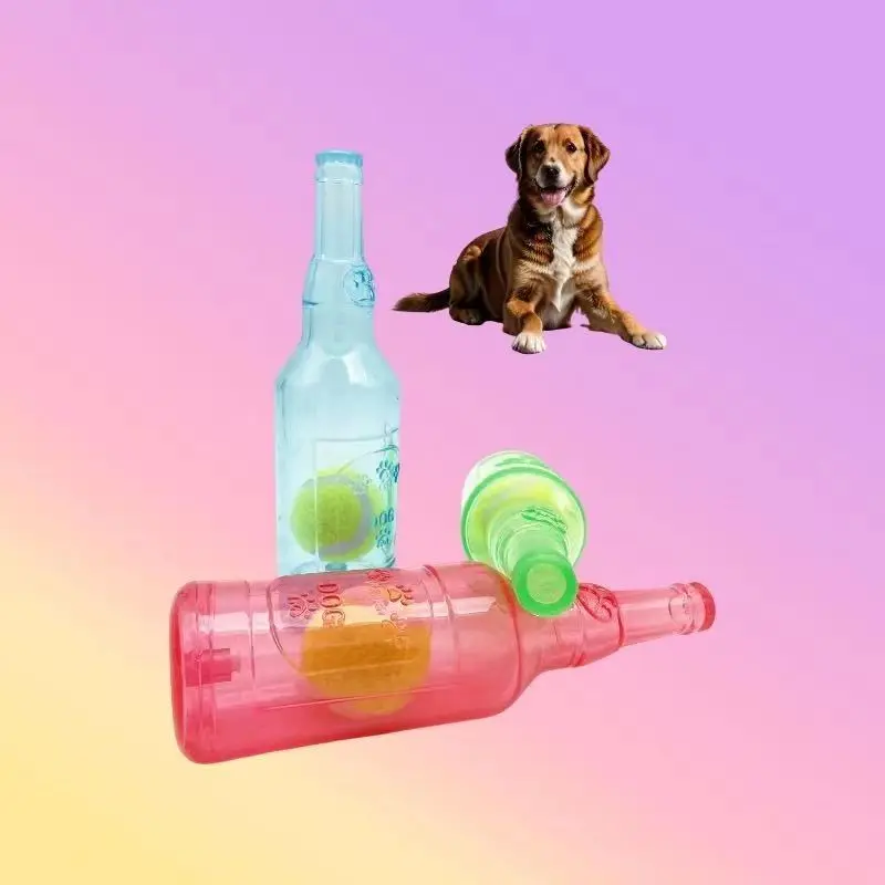 Pet Dog Noise Chewing Toy Beer bottle with tennis ball Dog Toy Squeak ...