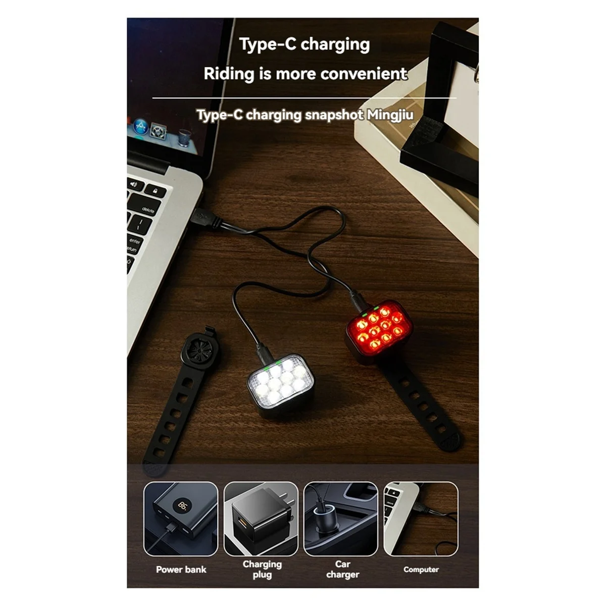 BAAU Bike Light Set Front and Rear USB Charging Mountain Helmet Road Bike Headlight Taillight