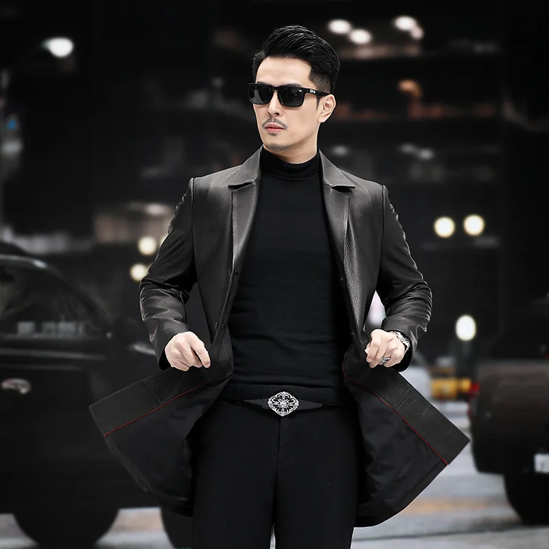 Men's Leather Suit, Suede, Genuine Leather Trench, Business Casual