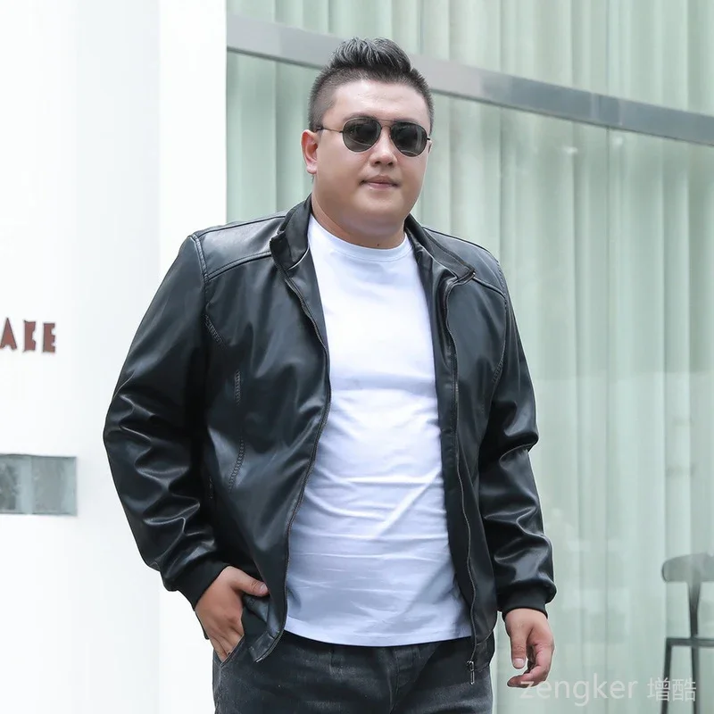 용수철 가을 홍콩 트렌드 캐주얼 올 매치 플러스 사이즈 PU 인조 가죽 재킷, 남성 야구 재킷, 130kg, 8xl