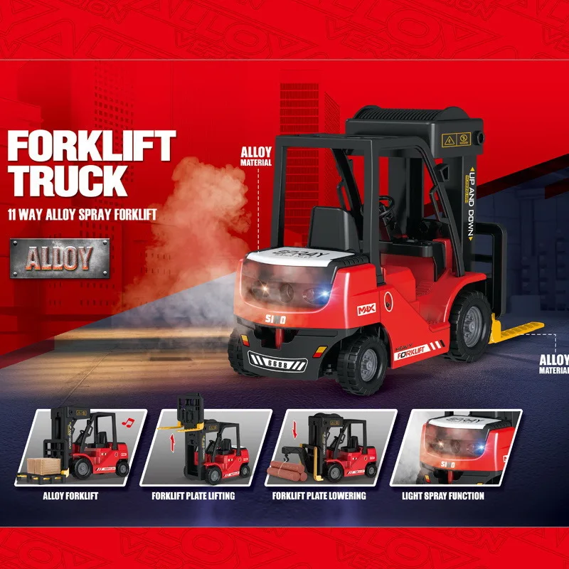RC Trucks Construction Toy Diecast Truck Toy 2.4G 11 Channel Remote Control Forklift and Crane Combination 2in1 For Boy