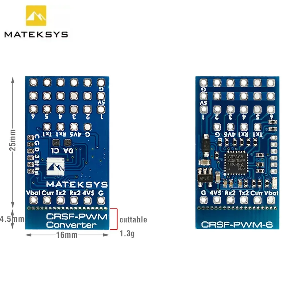 Détail des soudures sur le convertisseur CRSF vers PWM MATEK MATEKSYS pour TBS Crossfire Nano SE.