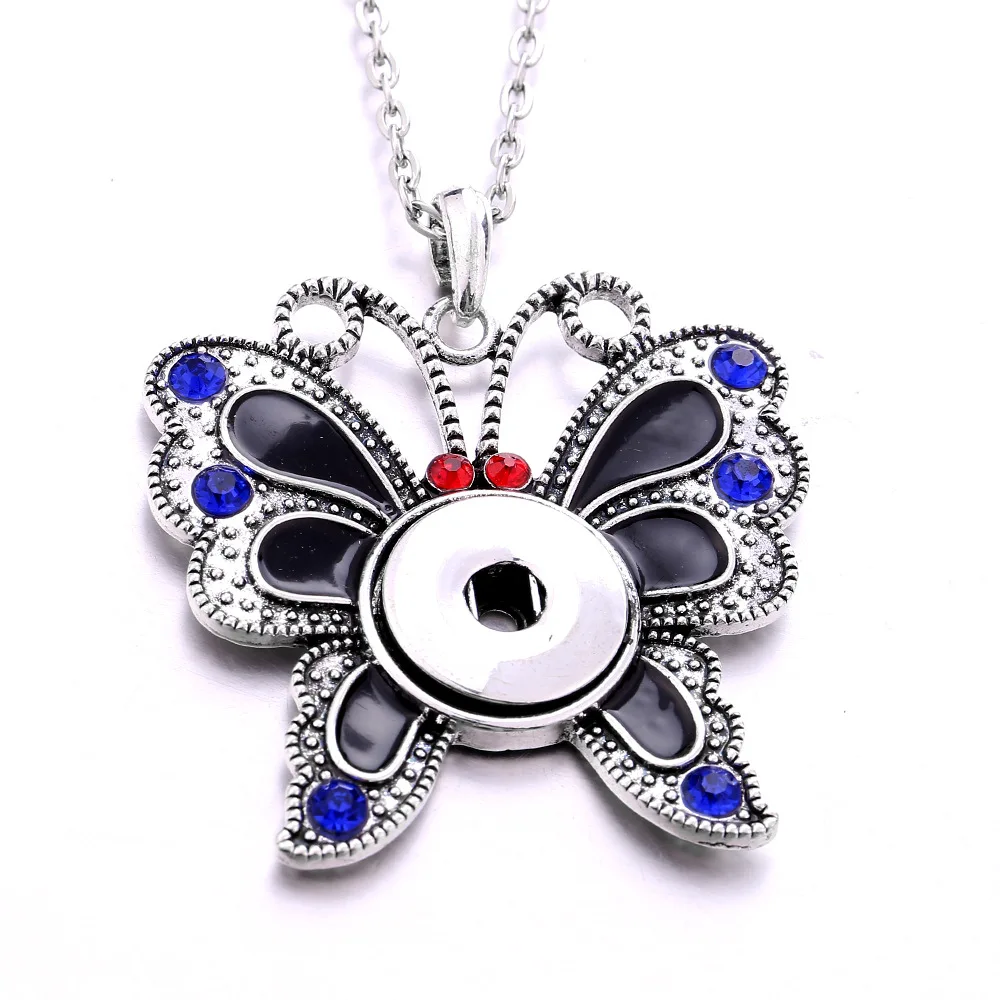 10pcs Metal Rhinestone Butterfly Snap Button Necklaces Fit 18mm Snap Buttons Jewelry