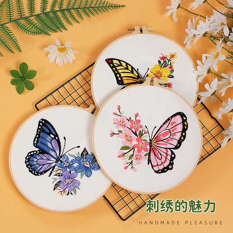 DIY Embroidery Kits for Beginners Adults Stamped Cross Stitch Butterfly Hanging Painting