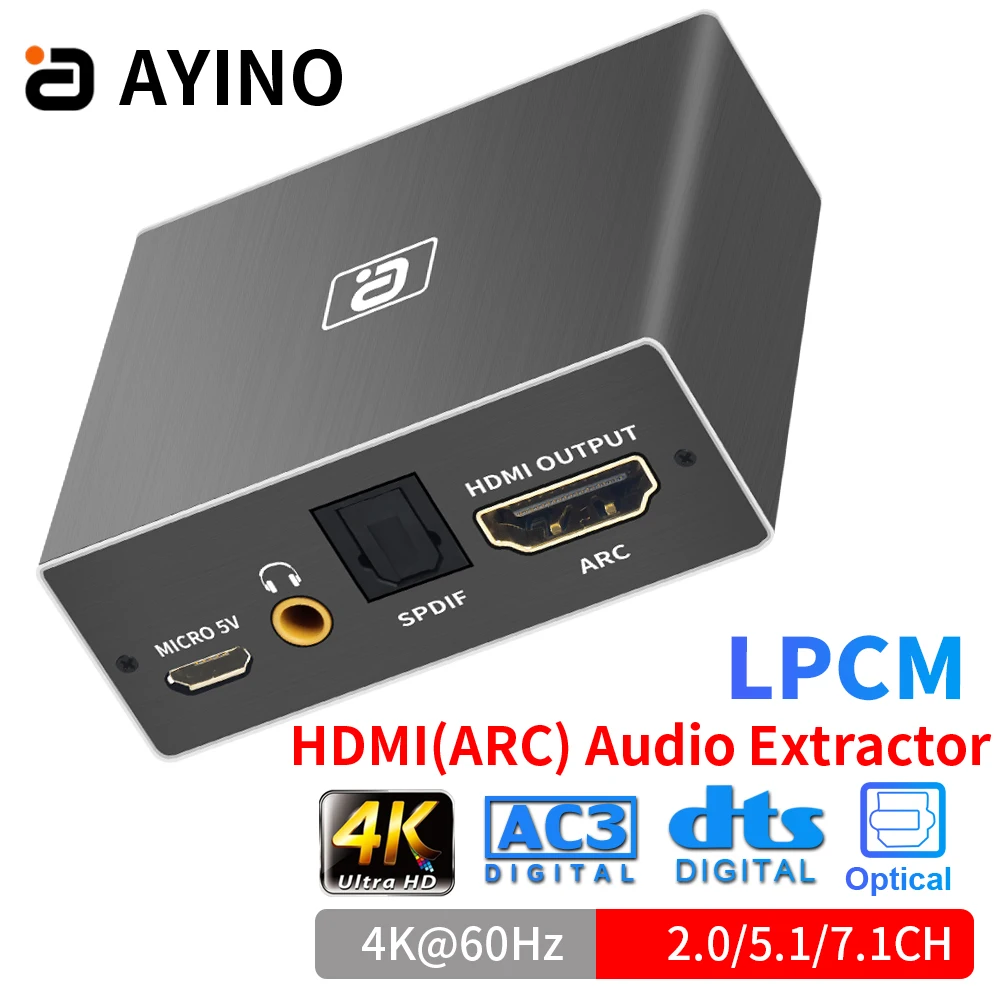 AYINO HDMI2.0b Converter ARC Audio Extractor HDCP2.2 CEC HD 4K@60Hz HDMI-compatible Splitter to Optical TOSLINK SPDIF AUX