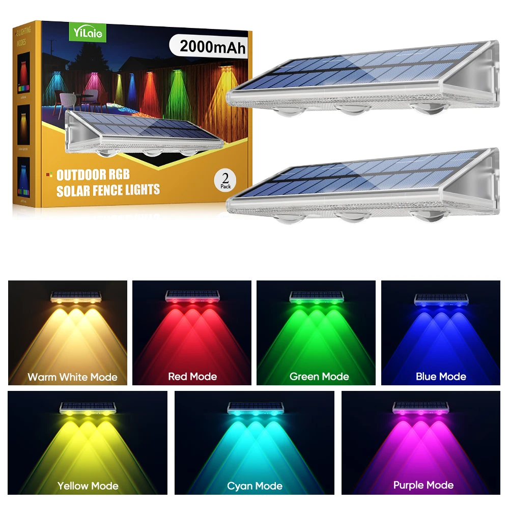 รูปสินค้า ไฟรั้ว LED พลังงานแสงอาทิตย์ 6 สี 7 โหมด