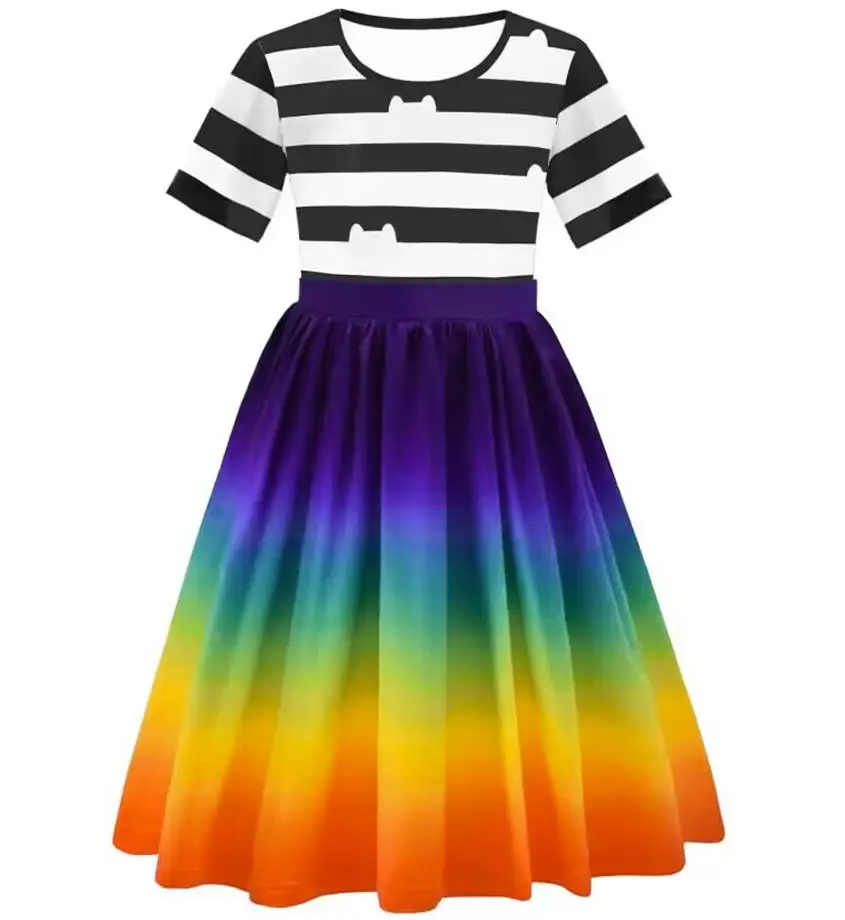 Regenbogenkleider für Mädchen mit Stirnband, schwarz-weiß gestreift, Prinzessinnenkleid, ausgefallenes Party-Geburtstags-Cosplay-Kostüm – Detail 1