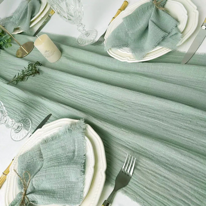 Description Picture 5 of itemGauze Cotton Wedding Table Runner Retro Pink Burr Texture Dining Napkins Gift Kitchen Table Runners Home Christmas Table Decor