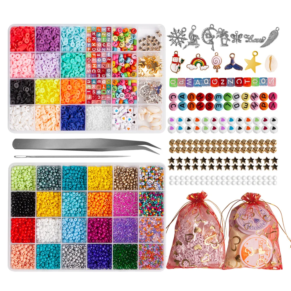 Polymer Clay Beads Set Letter Galss Seed Beads Kit Simle Soft Pottery Beads  Gift Box for