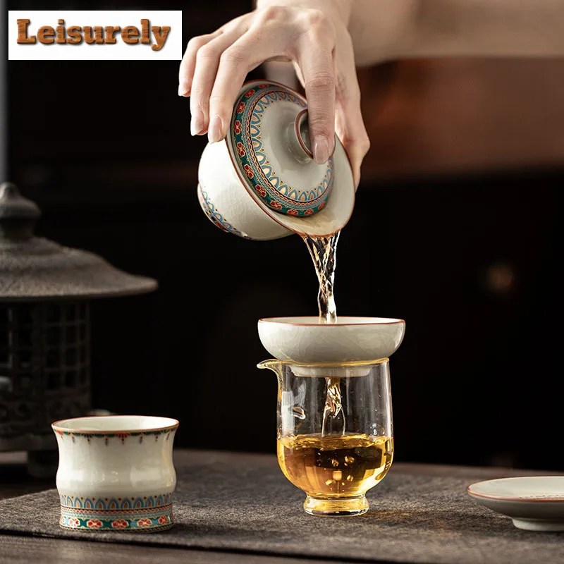 Ru Kiln Dunhuang Cracked Glaze Tea Separator Infusor Zen Tea Strainer Dispenser Tea Soaking Tea Filter Drinkware Decoration Gift