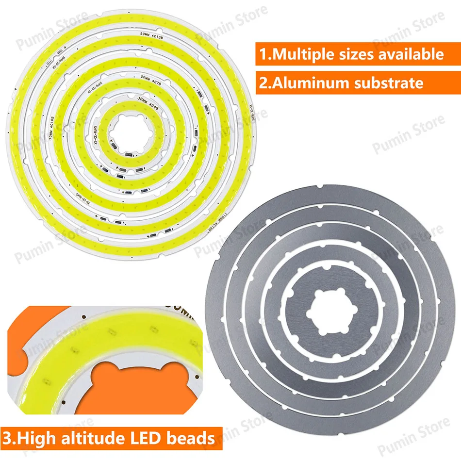 Description Picture 5 of itemLED COB DC12V Angel Eyes 20mm-120mm Aluminum Board Ring Chip LED Cold White Warm White Light For Bulb Light Source Accessories