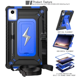 Enhanced Heavy Duty Tablet Case with Strap for Xiaoxin Pad 2024 11 (Black Blue)