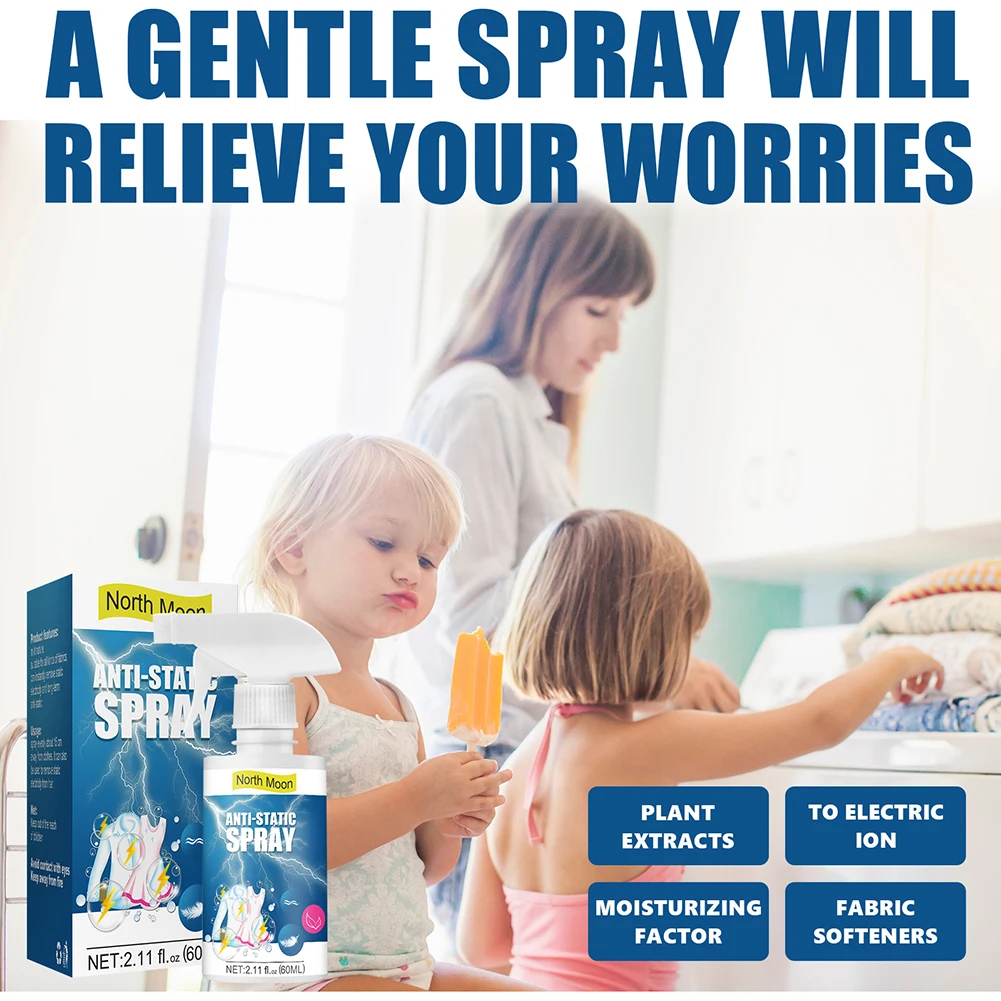 60 ML Wrinkle Release Spray Remove Static Clothing Spray Home Antistatic Static Remover Sprays Clothes Supply