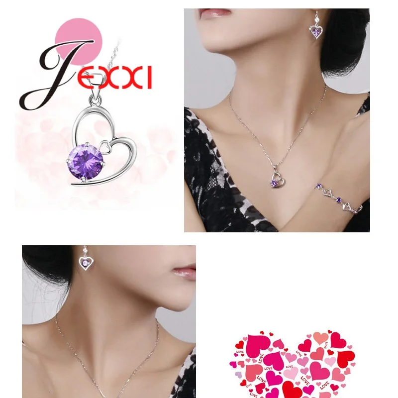 925 Sterling Silver Jewelry Sets Romantic Lovely CZ Crystal Necklace Pendant Earrings Women Valentines Day Wedding silver jewelry set jewelry set silver jewelry crystal jewelry set