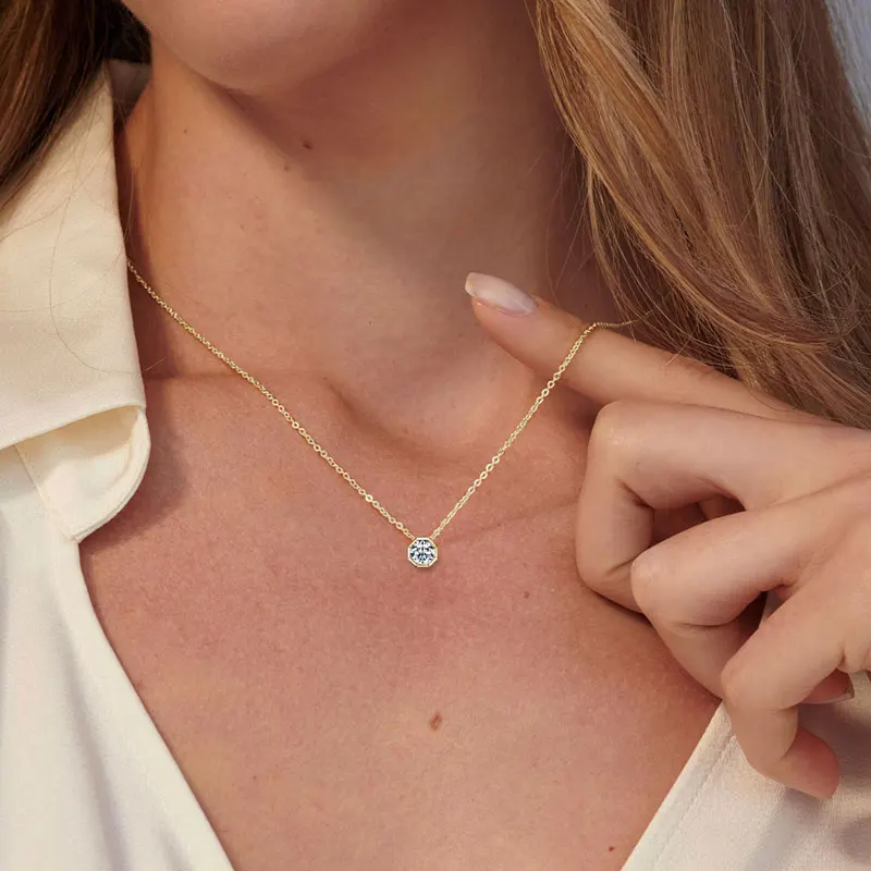 Lnngy Bijoux Argent 6.5mm 모이사나이트 기하학적 스터드 귀걸이 목걸이 세트 여성용 웨딩 주얼리