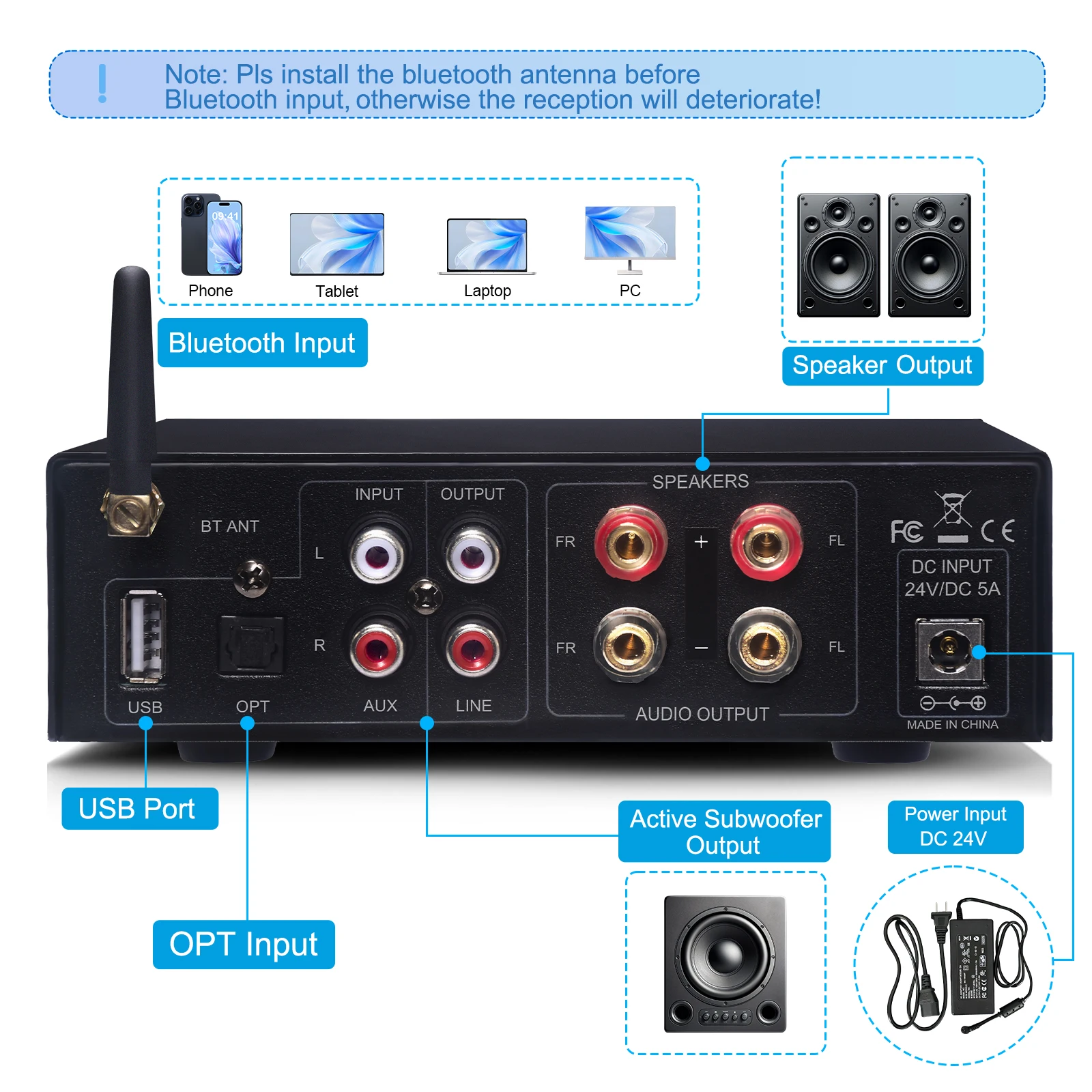 Sound Amplifier AK-3116 Audiophile Digital Power Amplifier 2PCS TPA3116 Chip Blu