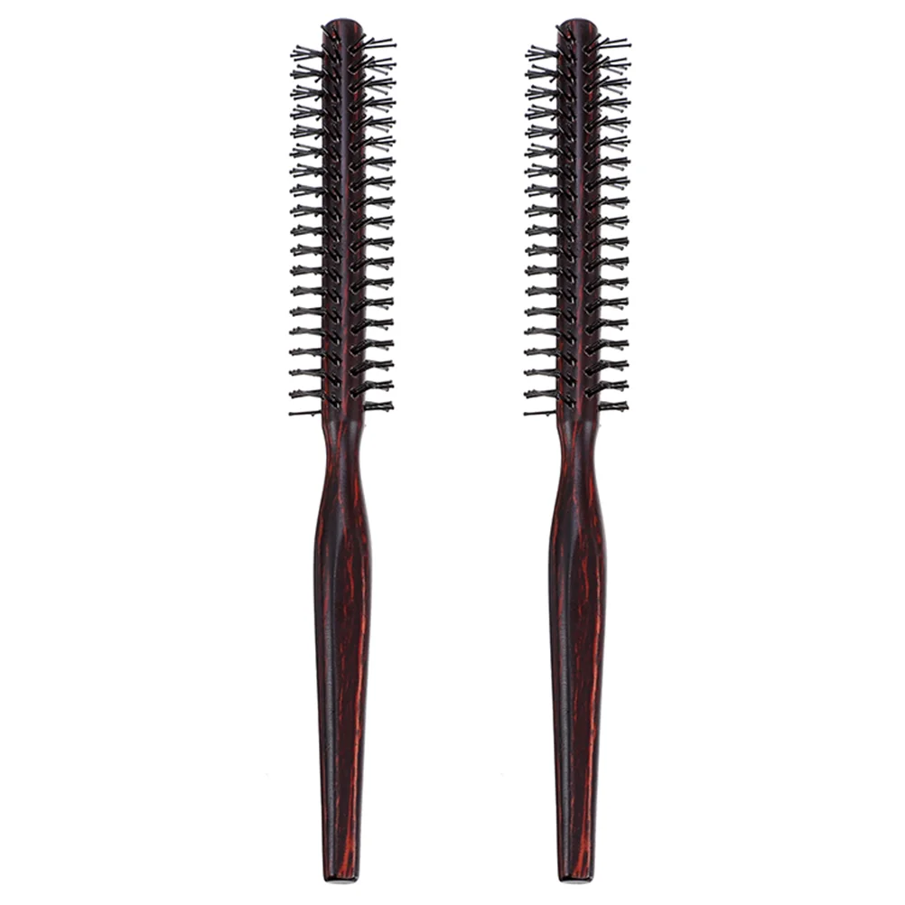 

2 Pcs Pear Wood Curling Comb Barber Massage Combs Brush Natural Round Shape Hair Salon Supplies Rolling Good Quality