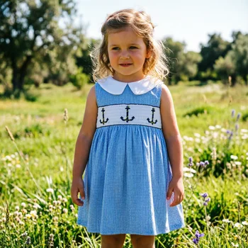 Vestiti per Bambini Spagnoli, Abito Estivo Senza Maniche con Ricami, Abbigliamento Boutique per Bambini, Vestito in Cotone per Neonati