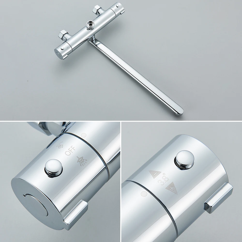 Thermostatic Shower Set Black/Chrome Brass Wall Mounted Bathroom Shower Thermostat Mixer Valve Handle Spray Bathroom Accessories 2