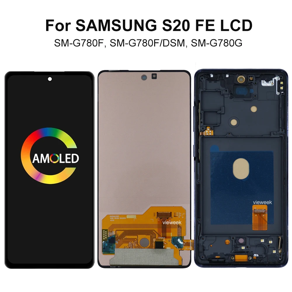 Smart Phone Screen Replacement S20FE AMOLED Display Screen with Frame Assembly for Samsung Galaxy S20 FE G780F G781B
