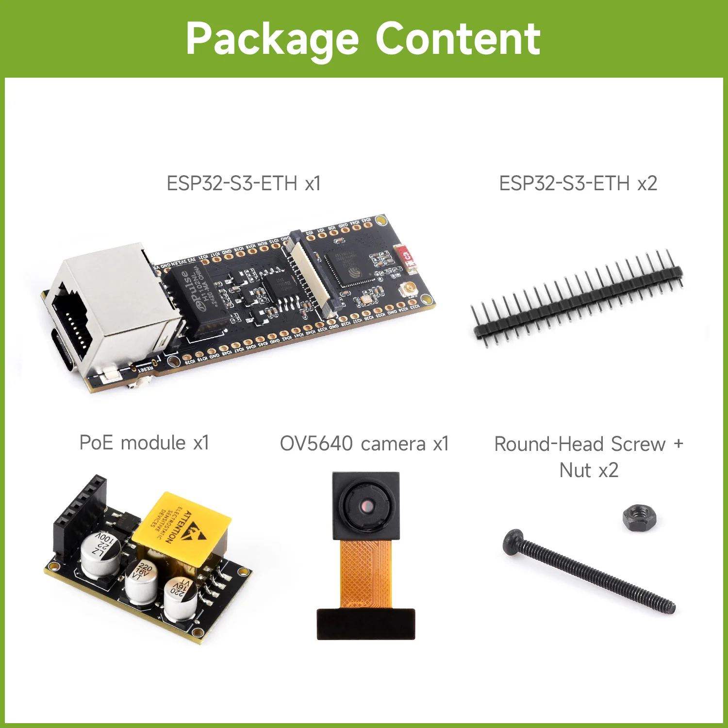 ตัวเลือกสินค้า บอร์ดพัฒนา Waveshare ESP32-S3 ETH, ตัวเลือกเสริมสำหรับโมดูล PoE และโมดูลกล้อง, ช่องใส่การ์ด TF ในตัว, อินเทอร์เฟซกล้อง