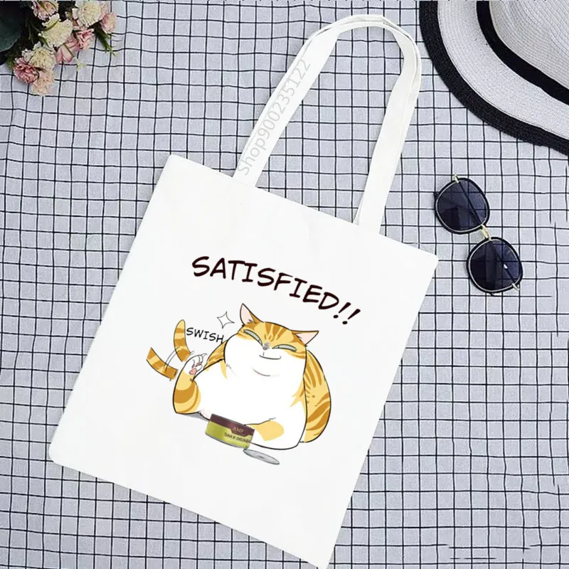 Funny Cat Women Shopping Bags Cute Cartoons Eco Shopper Shoulder Bag Fashion Printing eleceed Manga Handbag Canvas Tote Bag