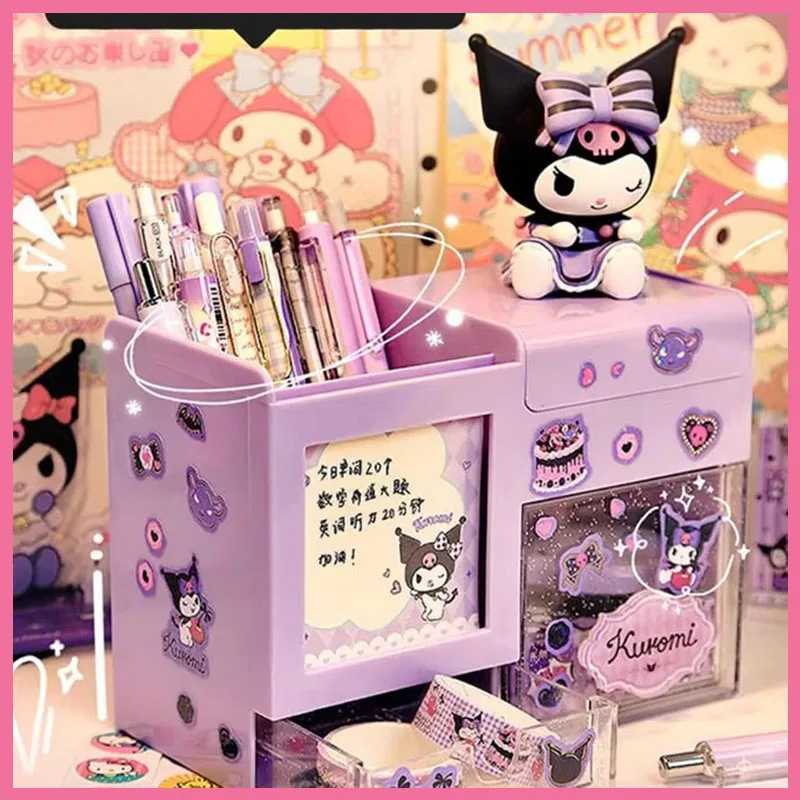 Stationery Organizer Pen Holder Sanrio Pen Container Storage Box Cute Children Girl Cinnamoroll Kuromi My Melody Creative Student Stationery Accessories Gift