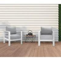 Patio Furniture Metal Armchair,2 PCS All-Weather Aluminum Garden Outdoor Contemporary Sofa Chair(White)with Cushions(Light Grey) 1