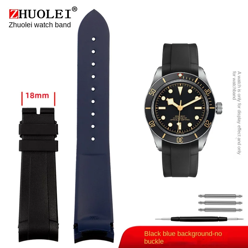 Kai Tian Cinturino per orologio blu con estremità curve universali in silicone da 18mm per uomo donna