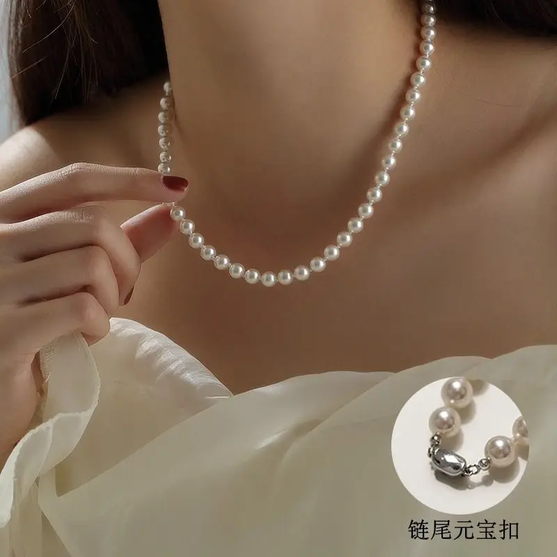 925 sterling silver Pearl necklace Shell pearl Fashion accessories Right round bead Women's accessories  Fashion gift