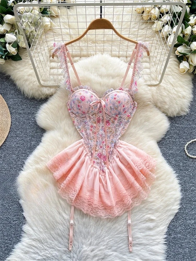 floral lace mini dress front view