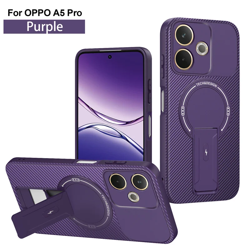 Carbon Fiber Pattern Armor Phone Case with Magnetic Wireless Charging and Foldable Stand