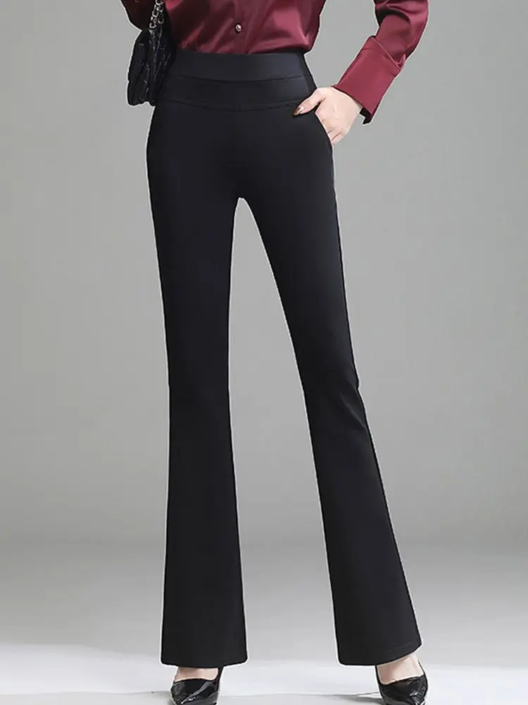 Women High Waist Flare Pants Korean Fashion Vintage Office Lady Elegant Suit Pants Casual Female Stretch Long Straight Trousers