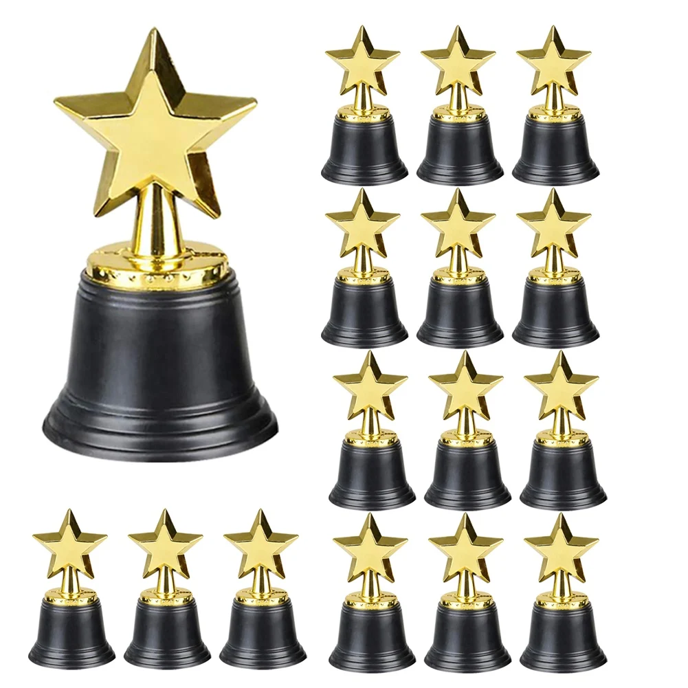 A13E-16PCS 어린이 플라스틱 골드 스타 트로피, 축구, 축구, 야구, 카니발 상, 파티 선물용 황금색 수상 트로피