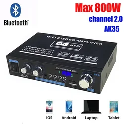 High - Fidelity Bluetooth Audio Amplifier with MP3, USB, FM, and Remote Control (US Plug)