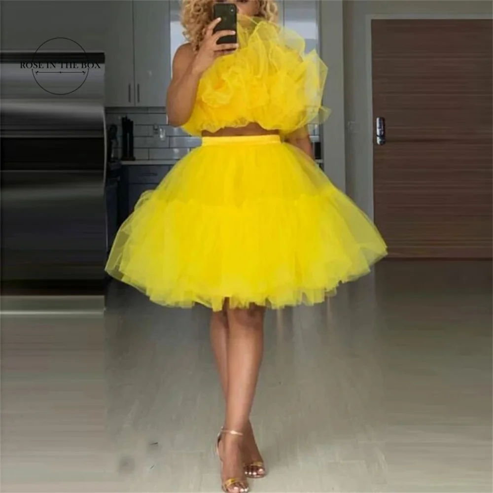 Short Tulle Skirt Trend High Street Yellow Women Tulle Multi-Layers