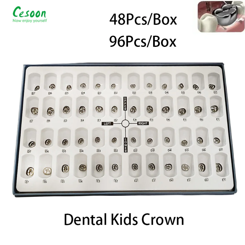 

48/96Pcs Dental Primary Molar Pediatric Kids Crown Stainless Steel Dentistry Supplies Crowns Of Deciduous Teeth Lab Materials