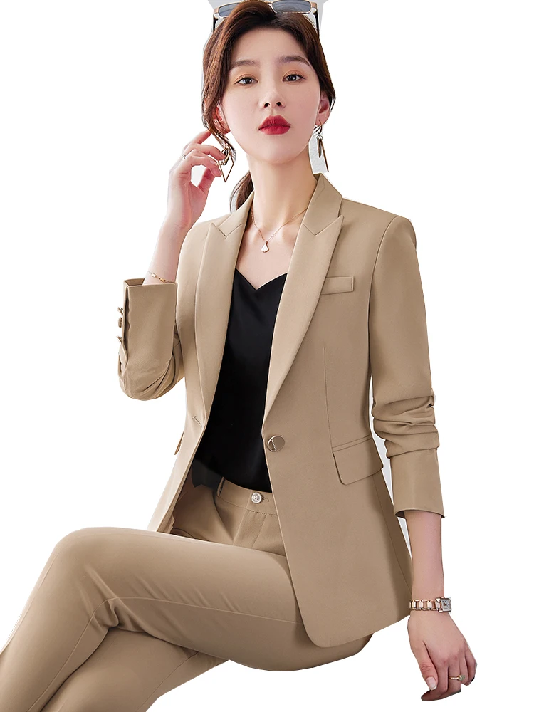 Pantalones De Dos Piezas Para Mujer Café Beige Negro Mujeres Pantalón  Suelto Traje Damas Sólido Formal Mujer Trabajo De Negocios Chaqueta Blazer  Y De 57,1 €