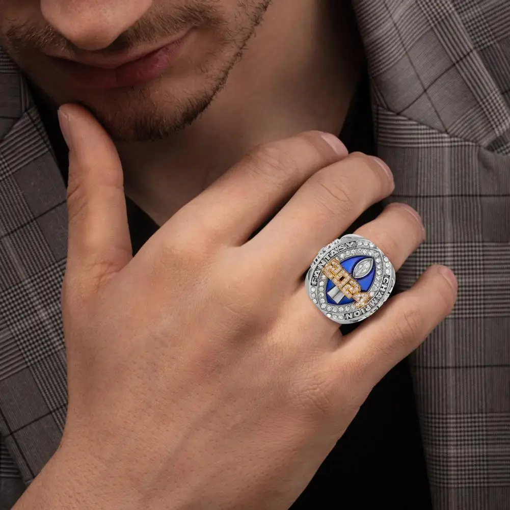 Winner Keepsake Ring Football Championship Ring Necklace Set with Cubic Zirconia Pendant League Winner Trophy for Football