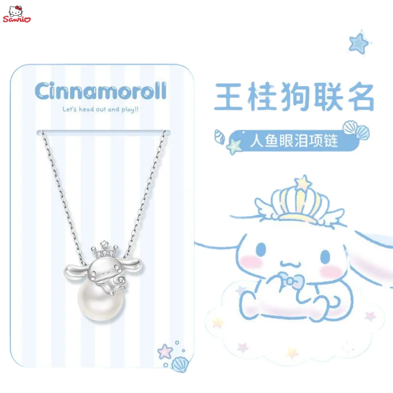 

Sanrio genuine cinnamonoll kawaii pearl necklace female niche design sterling silver bestie couple Tanabata gift for girlfriend