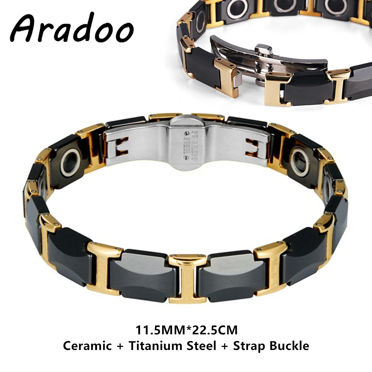 Titanium Steel & Ceramic Magnetic Hematite Sport Bracelet