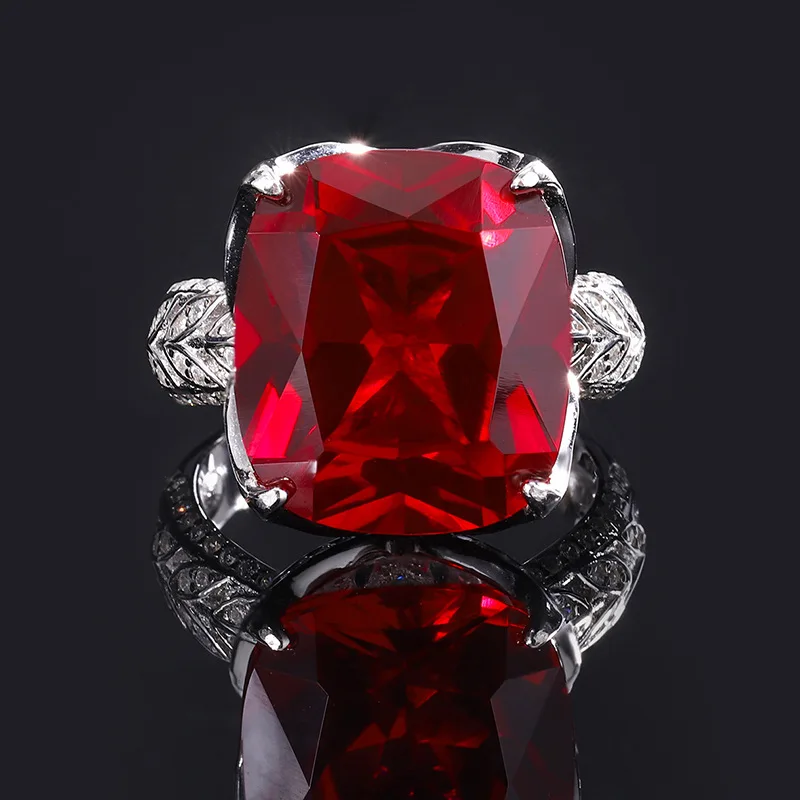 

100% 925 Sterling Silver 14*16mm Synthetic Gemstone High Carbon Diamond Rings for Women Wedding Engagement Ring Party Fine
