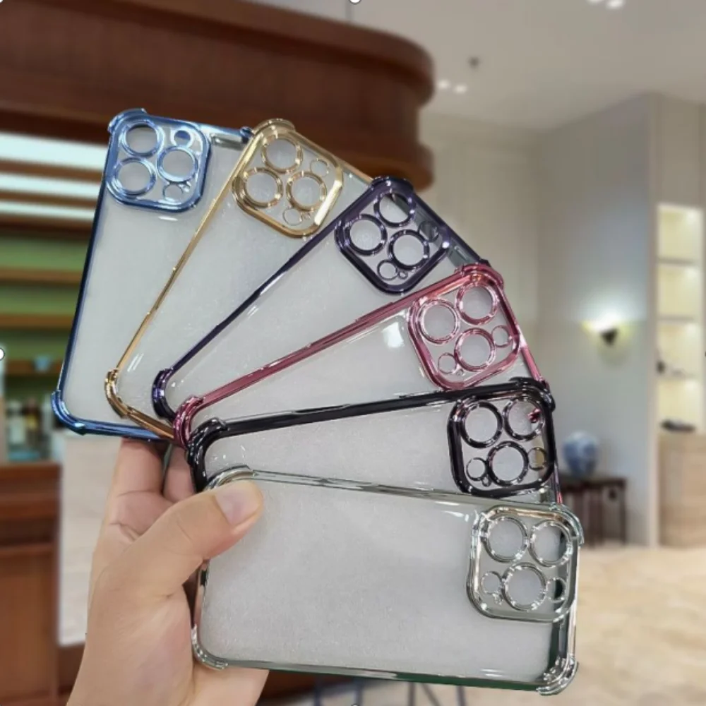 Elegant Purple Flower Clear Phone Case with Electroplated Four-Corner Protection