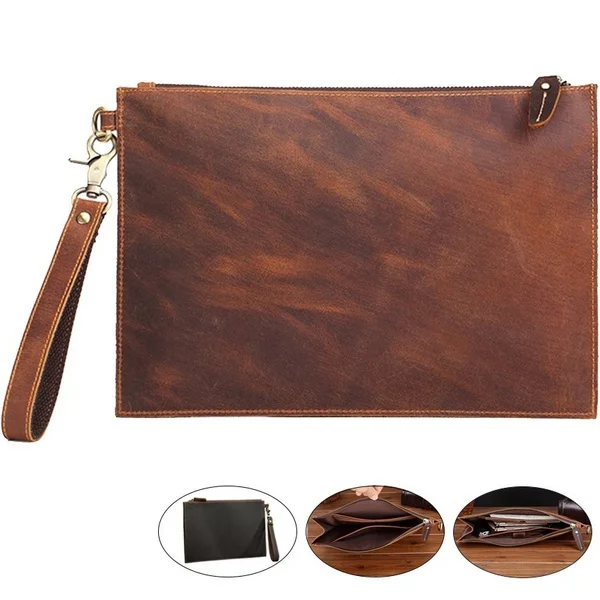 Crazy Horse Leather Craft Man's Handbag  Cowhide Business Bag   Large Capacity File Grab Bag   Cow Leather Bag
