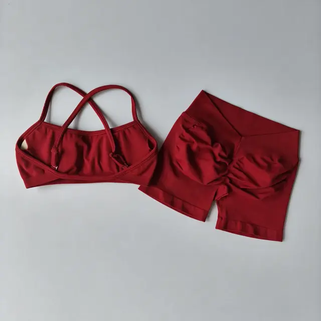 Seamless Yoga Shorts Set Yoga Women's Fitness Tight Bra Top Vest Gym Set Elastic Hip Lifting Gym Shorts Sports 2pcs Workout Suit