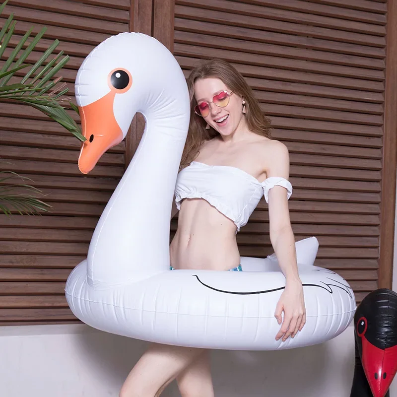 Ins Popular 120cm Black Swimming Ring Adult Large Thickened Inflatable White Swan Rescue Ring from China Mainland