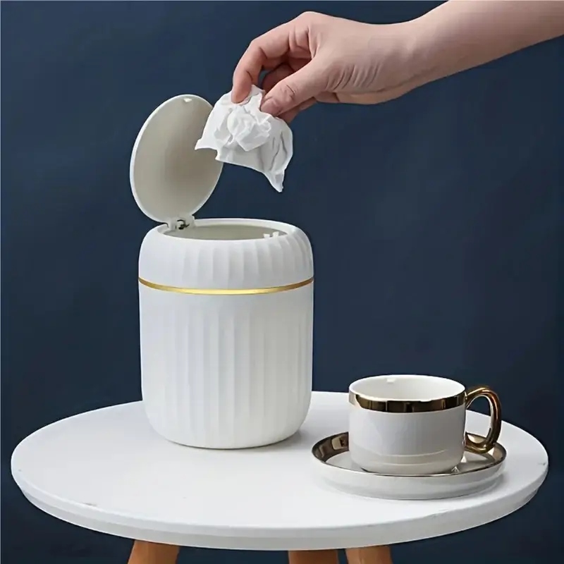 Mini Desktop Trash Can with Lid Garbage Waste Bin Organizer Bedroom Office Desk Storage Box Made Durable Plastic Home Supplies - Image 3